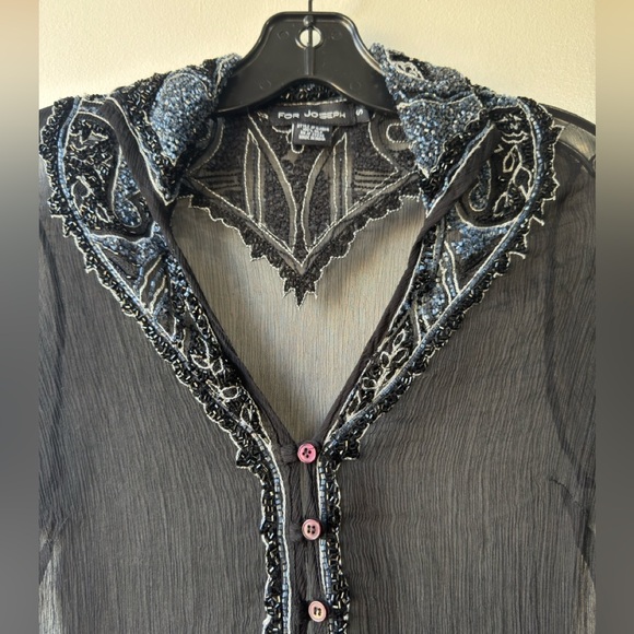 Vintage For Joseph Sheer Embellished Silk Top Sz S - Picture 10 of 16